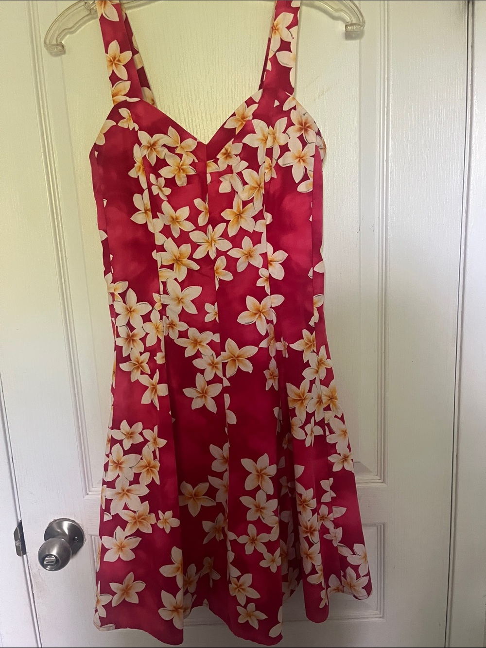 Red Floral Sundress with Yellow-White Flowers
